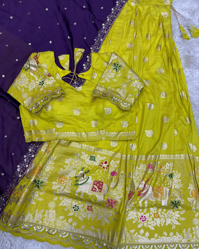 Soft dola with jacquard full stitched lehanga