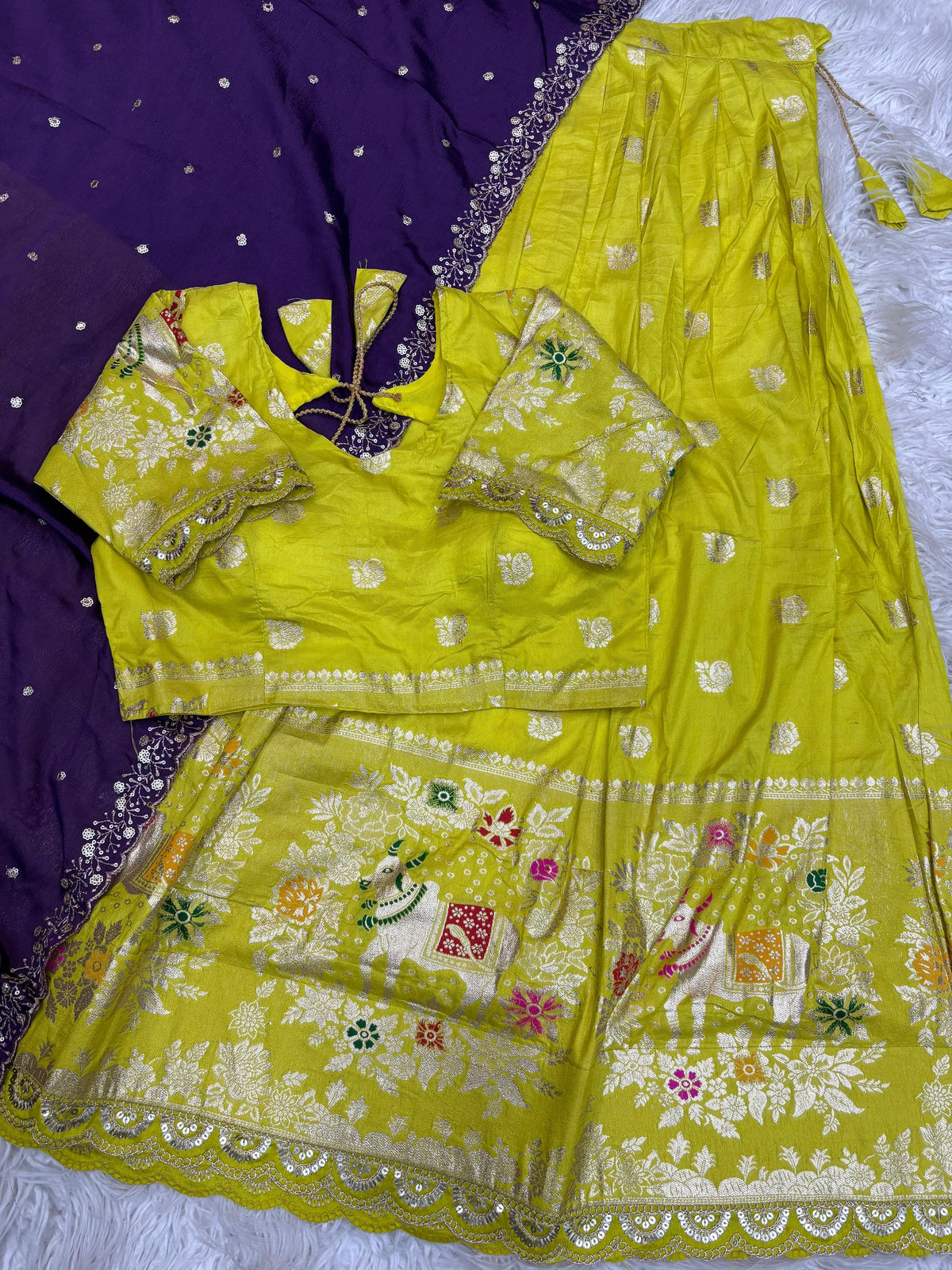 Soft Dola with Jacquard Full Stitched Lehenga