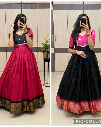 Heavy Soft Dola Silk With Jecared Border Gown