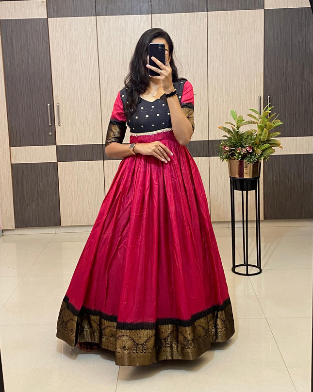 Heavy Soft Dola Silk With Jecared Border Gown