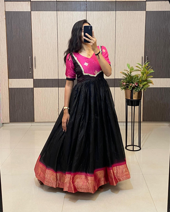 Heavy Soft Dola Silk With Jecared Border Gown