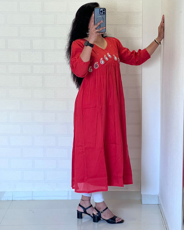 Pure Soft Mul Cotton Maggam work Kurti Collection