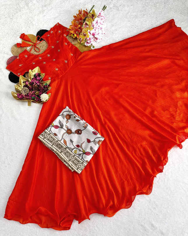 Beautiful Maggam Work Gown With Sequins Embroidery Dupatta