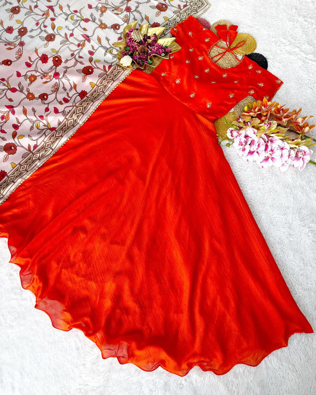 Beautiful Maggam Work Gown With Sequins Embroidery Dupatta