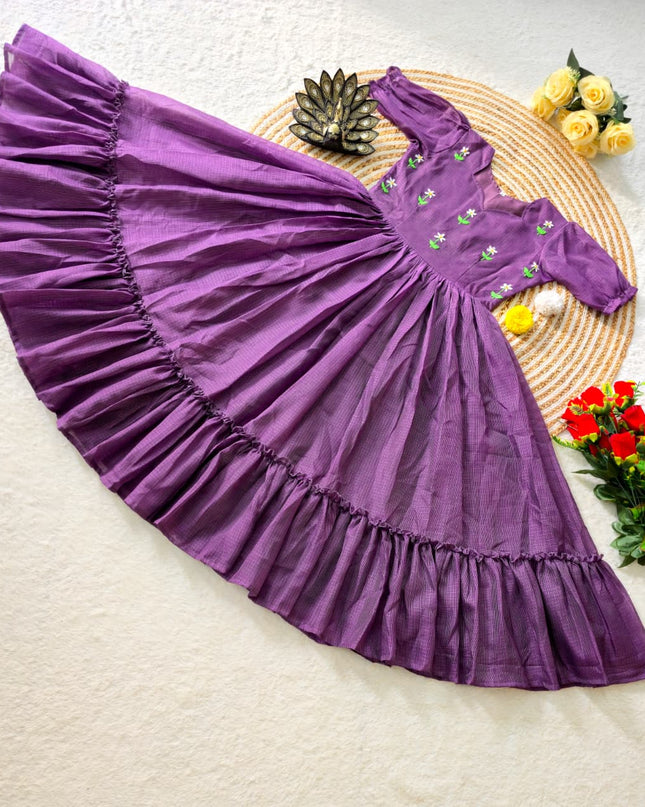 Designer Premium Kota Check Silk  Gown