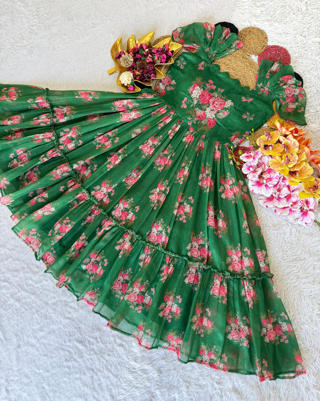 Pure Chanderi Floral Midi Gown