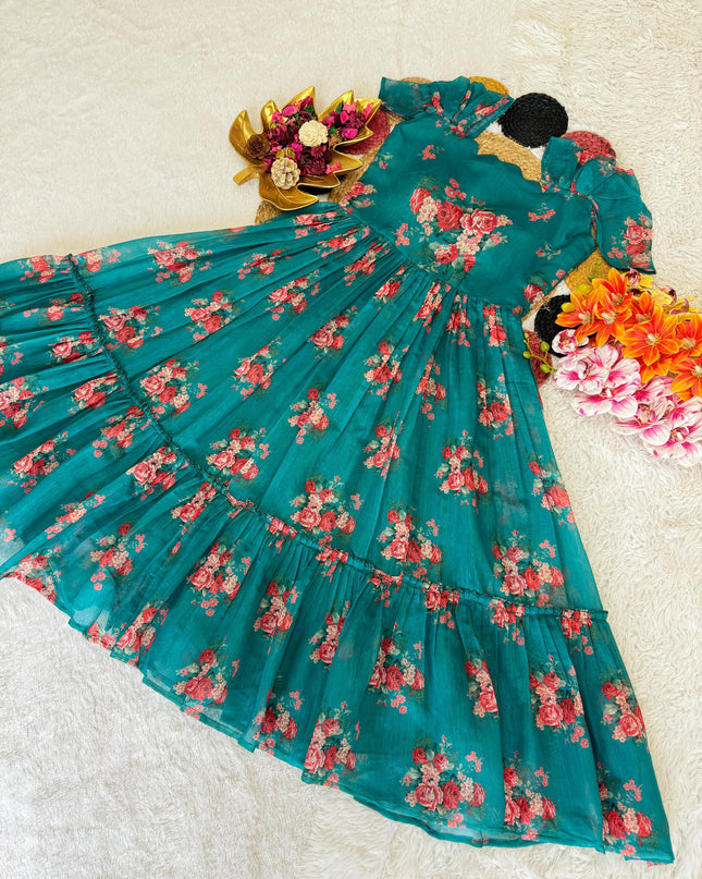 Pure Chanderi Floral Midi Gown
