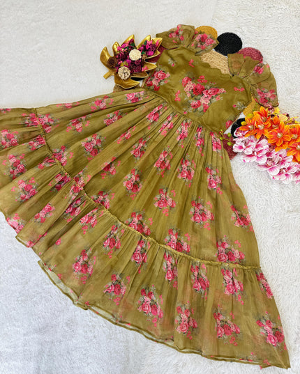 Pure Chanderi Floral Midi Gown