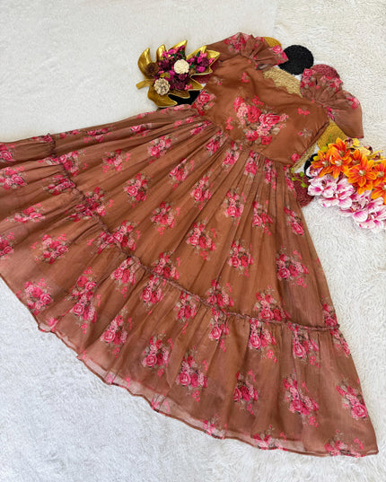 Pure Chanderi Floral Midi Gown