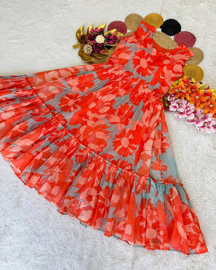 Pure Chanderi Floral Midi Gown