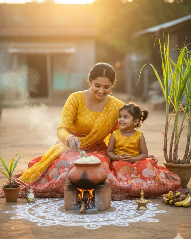 Pongal Mother-daughter Duo💜🩵🧡💚