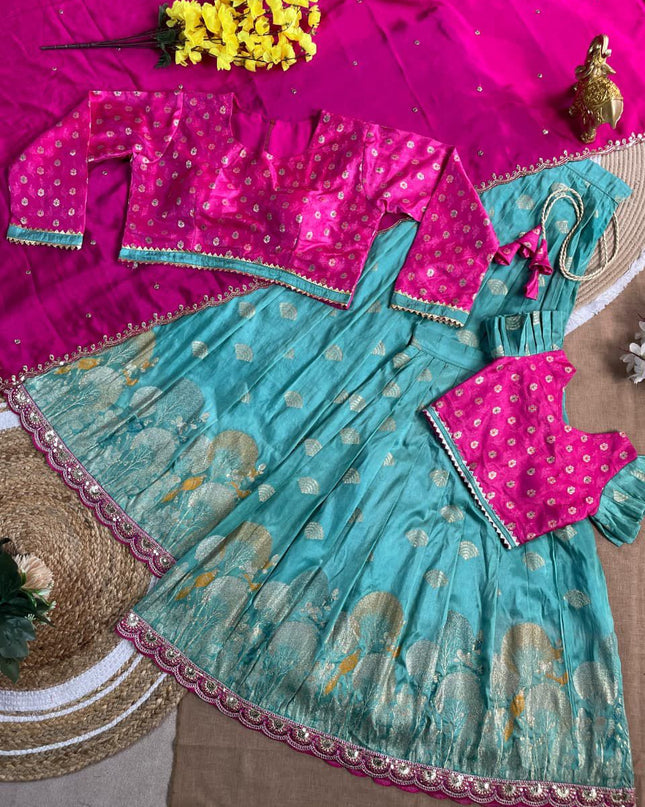 Pongal Mother-daughter Duo💜🩵🧡💚