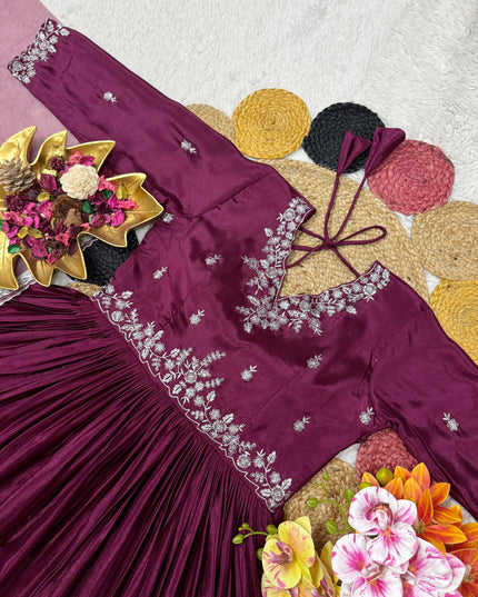 Beautiful Soft Chinnon Sequins Embroidery Gown With Dupatta