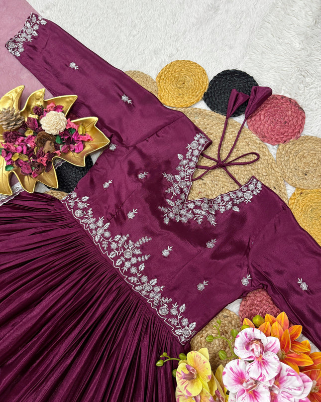 Beautiful Soft Chinnon Sequins Embroidery Gown With Dupatta