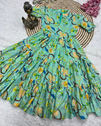 mint green floral printed / S