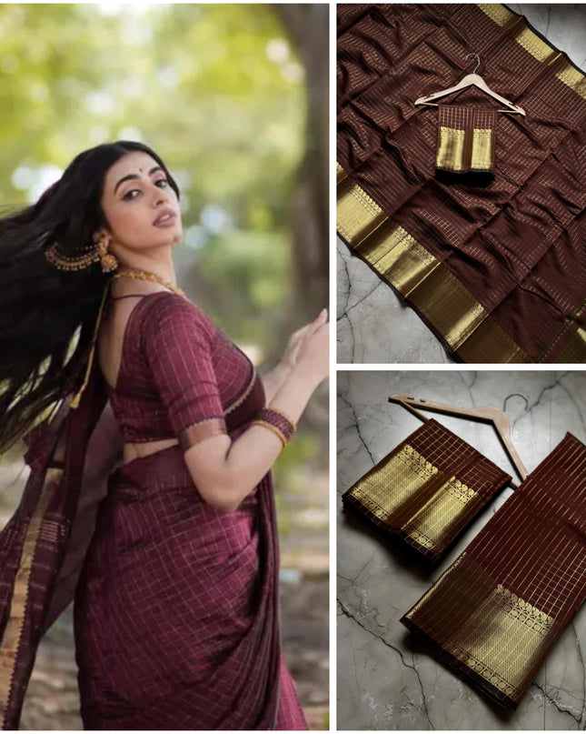Banarasi semi soft zari check silk saree