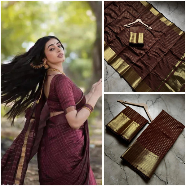 Banarasi Semi Soft Zari Check Silk Saree