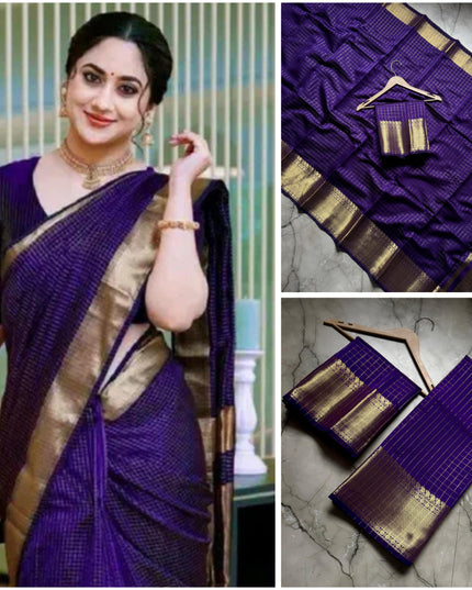 Banarasi semi soft zari check silk saree
