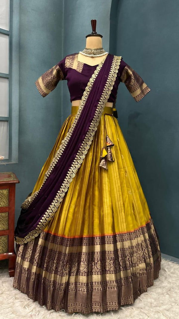 Full Stitched Kanjivaram Silk Lehenga