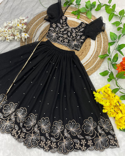 Green & Black Floral Lehenga–Choli Sets