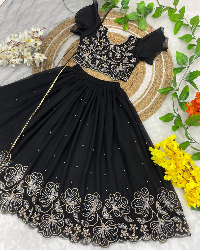 Green & Black Floral Lehenga–Choli Sets