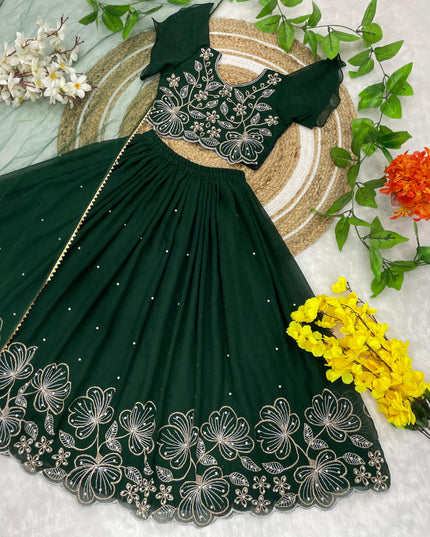 Green & Black Floral Lehenga–Choli Sets