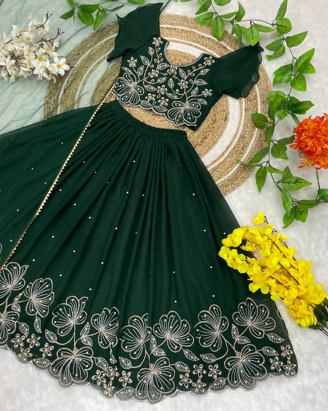 Green & Black Floral Lehenga–Choli Sets