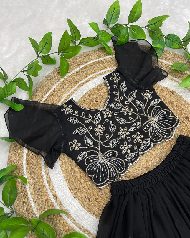 Green & Black Floral Lehenga–Choli Sets