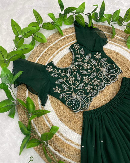 Green & Black Floral Lehenga–Choli Sets