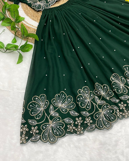 Green & Black Floral Lehenga–Choli Sets