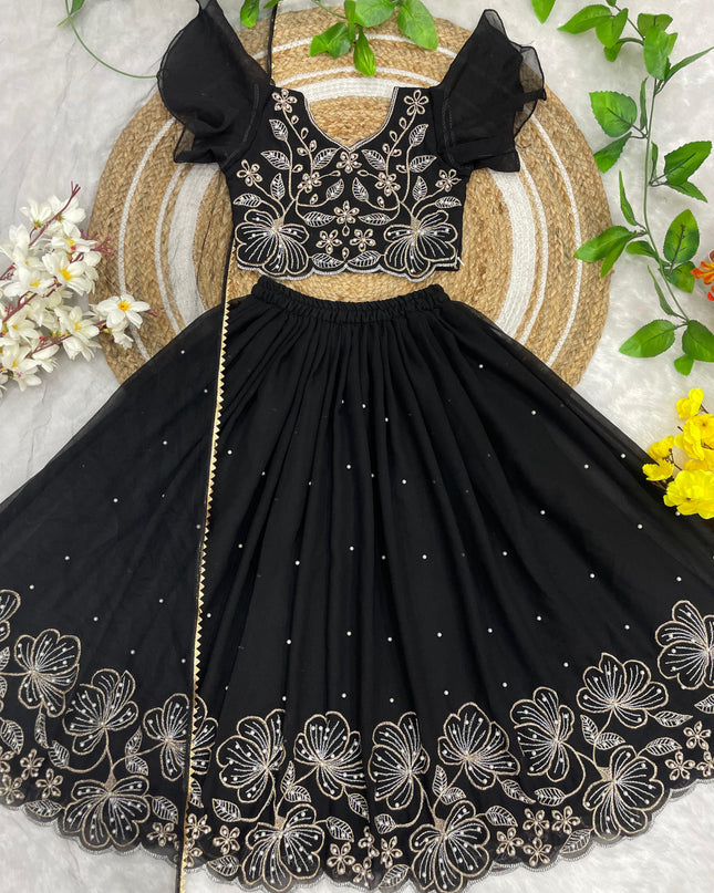 Green & Black Floral Lehenga–Choli Sets