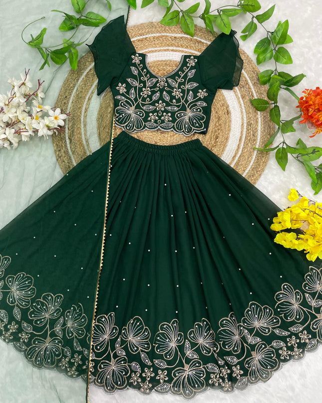 Green & Black Floral Lehenga–Choli Sets