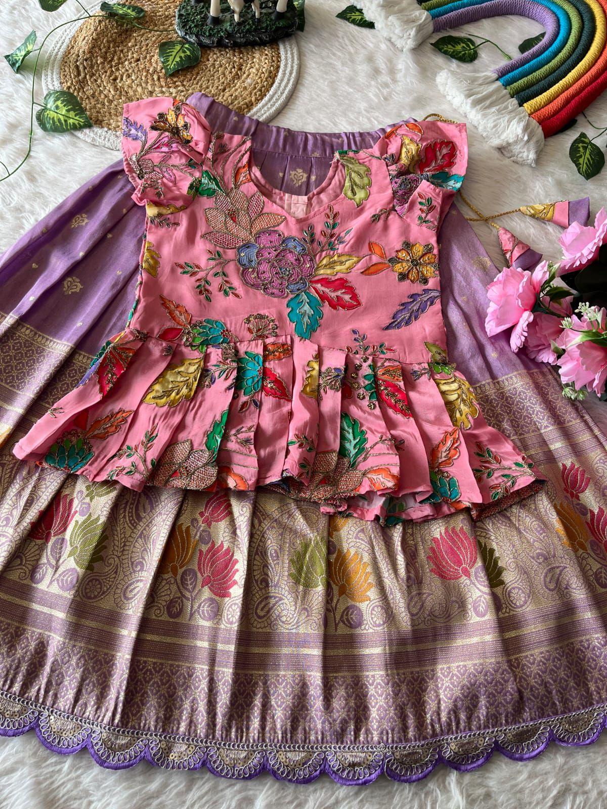 Lotus Love Tissue Silk Kids Lehenga