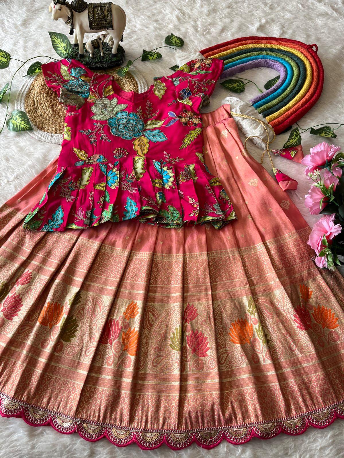 Lotus Love Tissue Silk Kids Lehenga