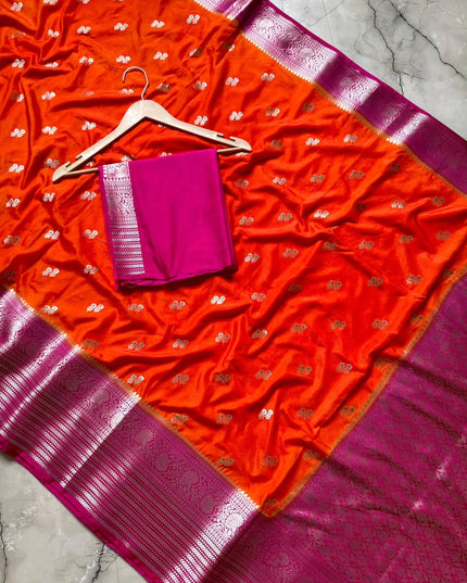 Banarasi Semi Katan Silk Dyed Sarees