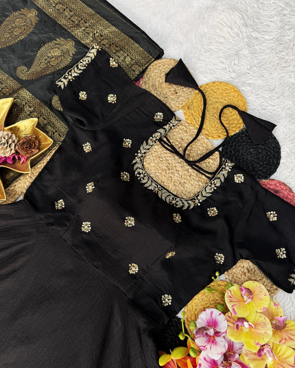Big Boss Tanuja style Beautiful Maggam Work Gown With Tissue Dupatta