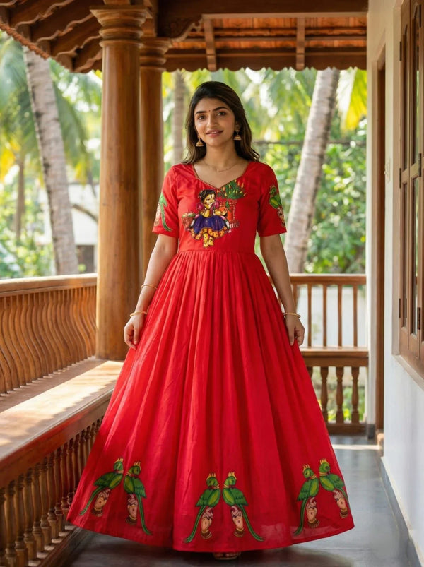 Sreeleela Kalamkari Print Muslin Gown