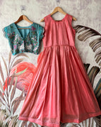 Coral Peach  with Teal Green