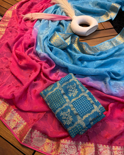Viscose Chinnon Shaded Saree With Jaqcard Mina Blouse