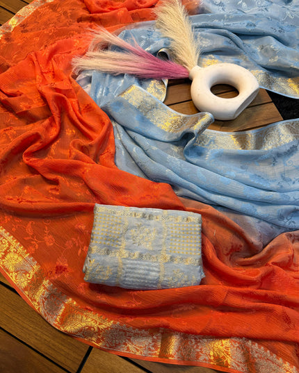 Viscose Chinnon Shaded Saree With Jaqcard Mina Blouse