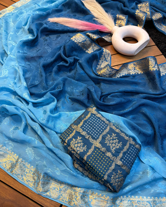 Viscose Chinnon Shaded Saree With Jaqcard Mina Blouse