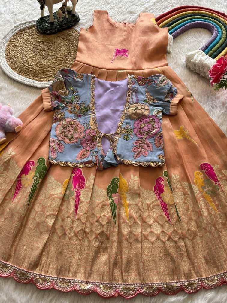 Chiluka Parrot Weaving Kids Gown with Coat