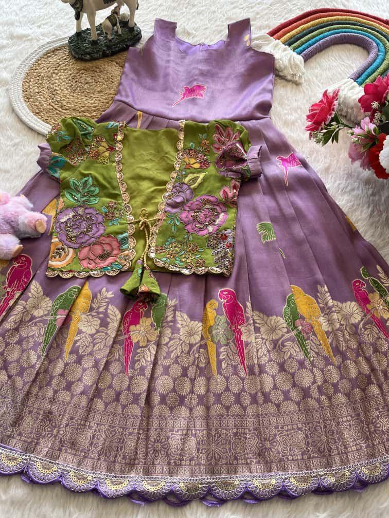 Chiluka Parrot Weaving Kids Gown with Coat