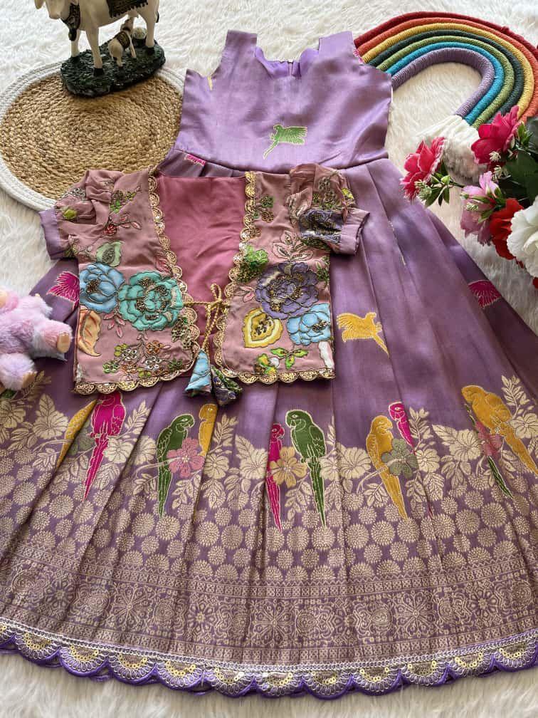 Chiluka Parrot Weaving Kids Gown with Coat