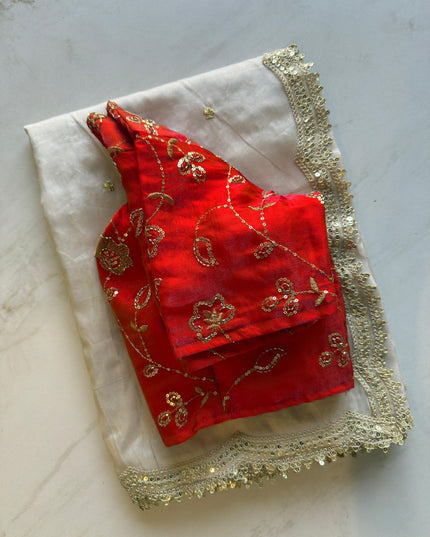 Floral Embroidered Silk Blouse with Ivory Sarees