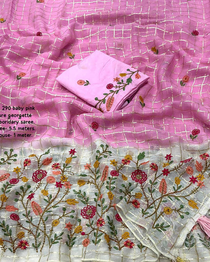 Pure Georgette Embroidered Sarees