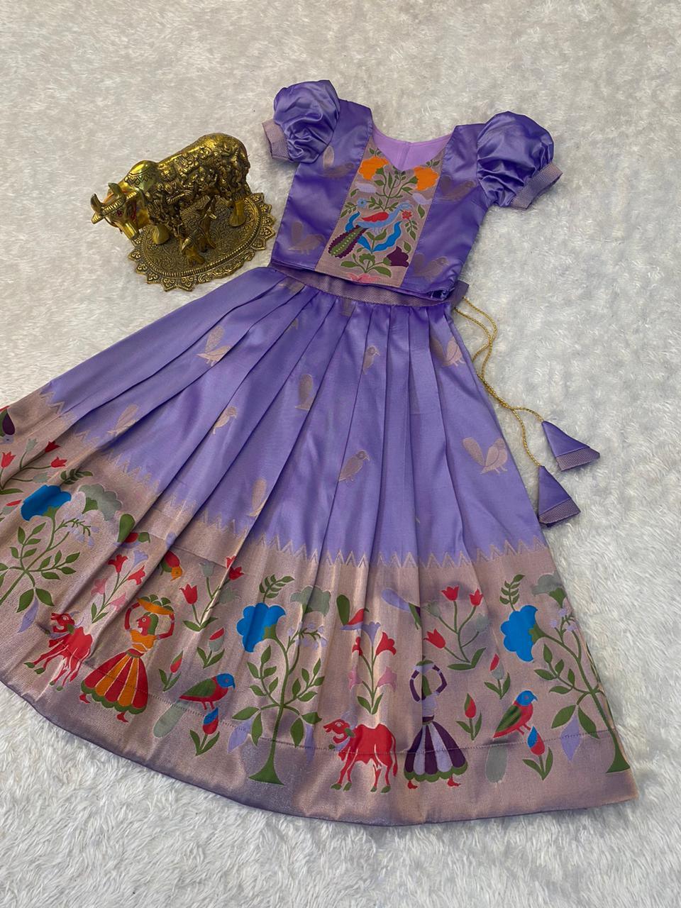 Paithani Crop Top Kids Dresses