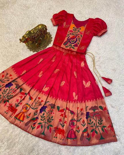Paithani Crop Top Kids Dresses