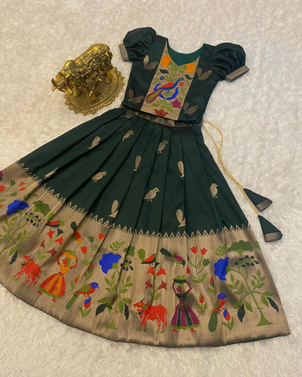 Paithani Crop Top Kids Dresses