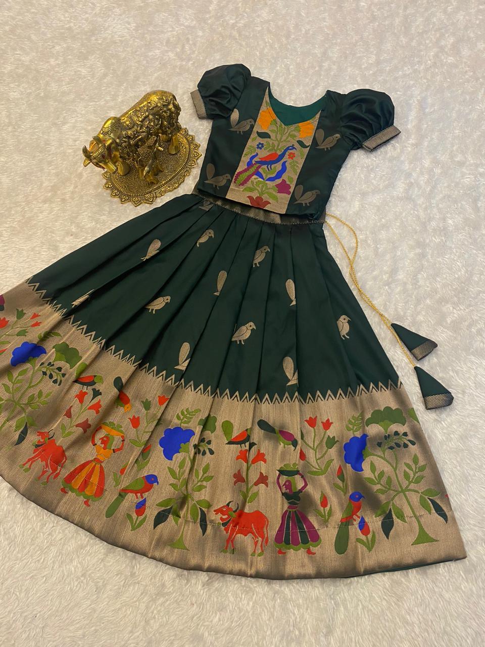 Paithani Crop Top Kids Dresses